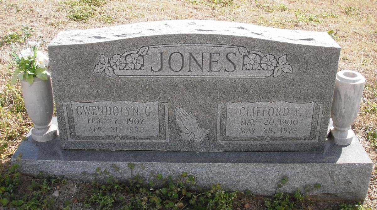 OK, Grove, Olympus Cemetery, Headstone, Jones, Clifford F. & Gwendolyn G. 