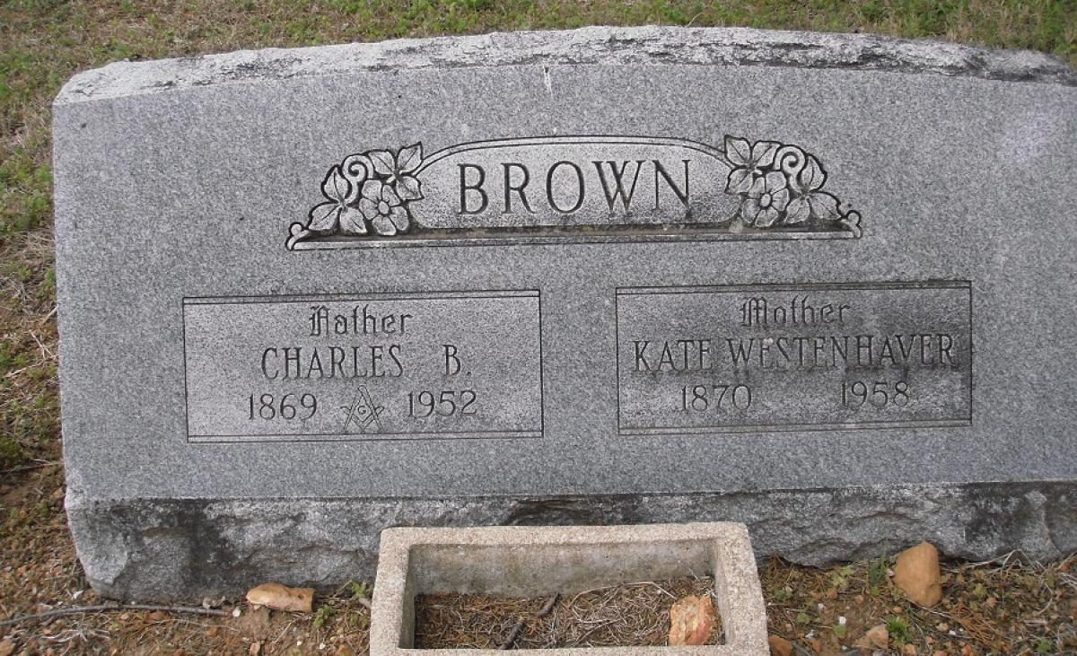 OK, Grove, Olympus Cemetery, Brown, Charles B. & Kate (Westenhaver) Headstone