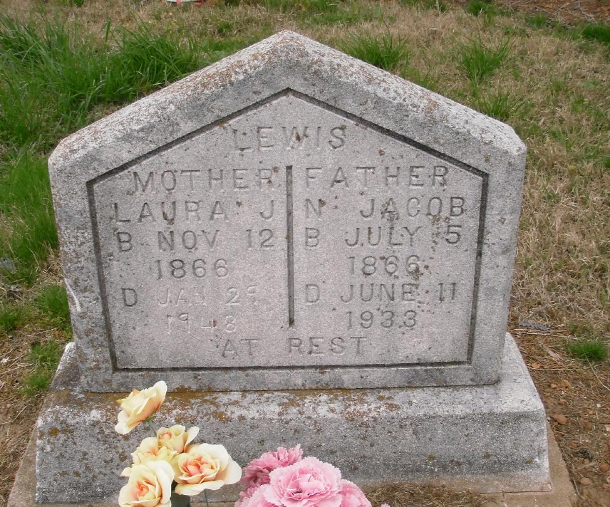 OK, Grove, Olympus Cemetery, Lewis, Laura J. & N. Jacob Headstone