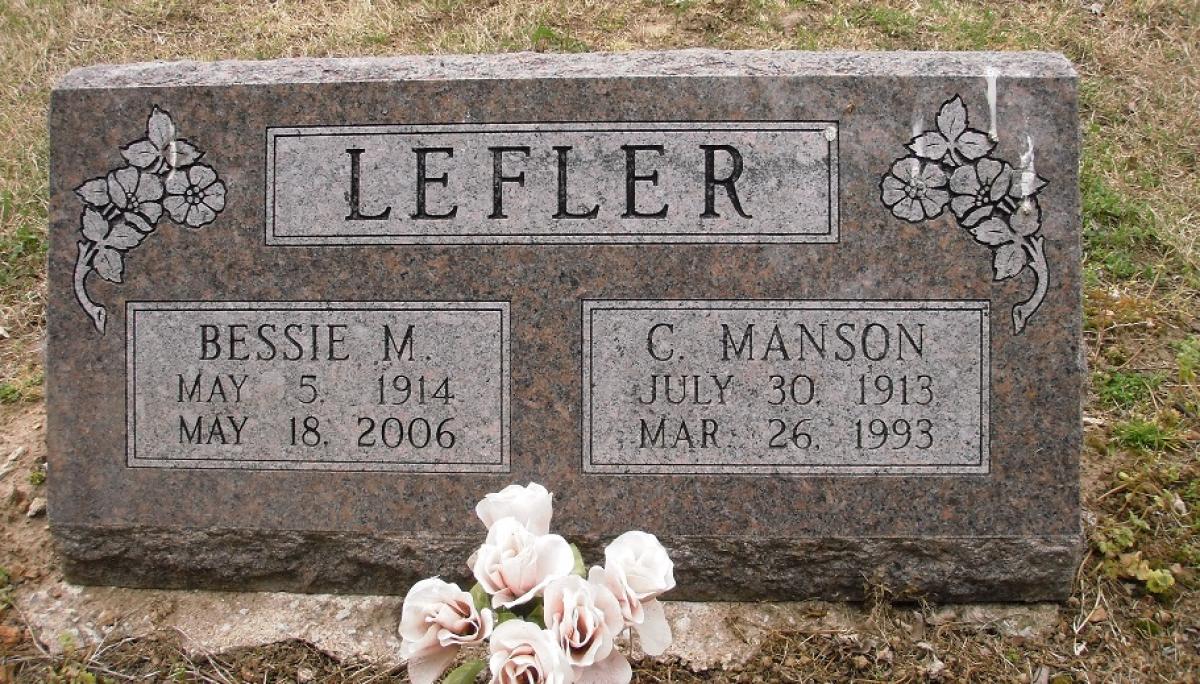 OK, Grove, Olympus Cemetery, Lefler, Bessie M. & C. Manson Headstone