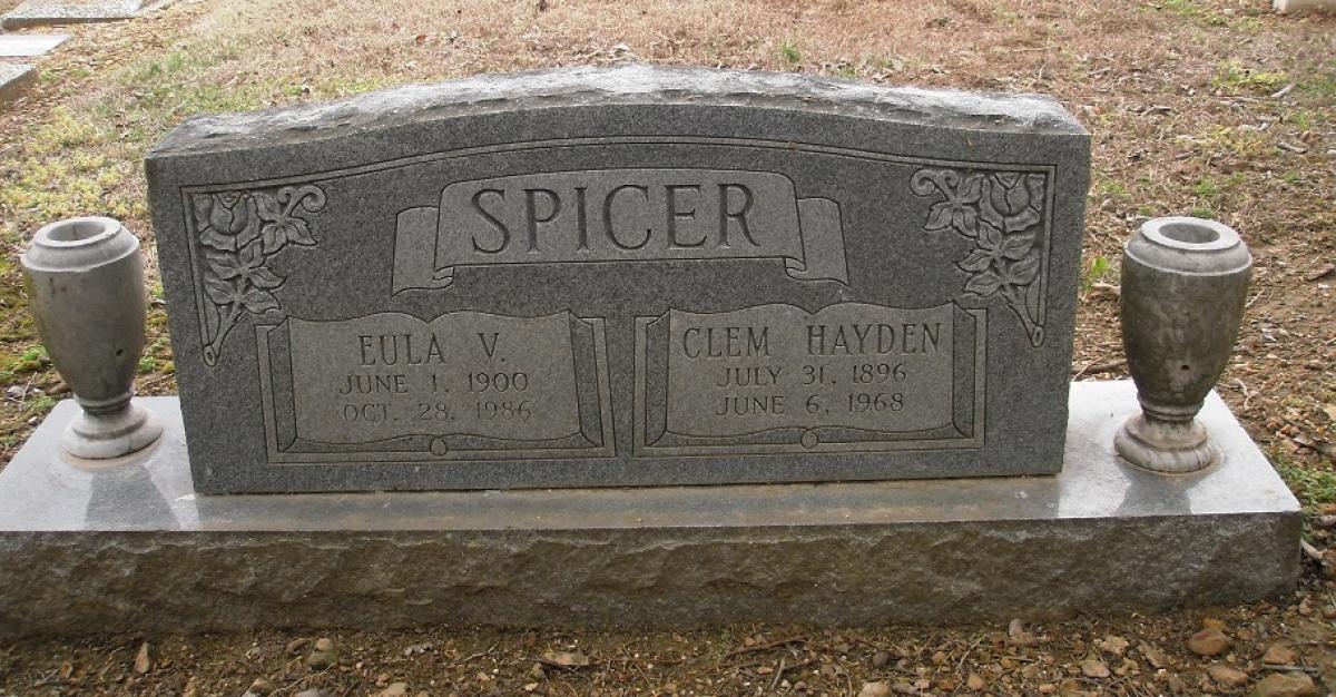 OK, Grove, Olympus Cemetery, Spicer, Clem Hayden & Eula V. Headstone