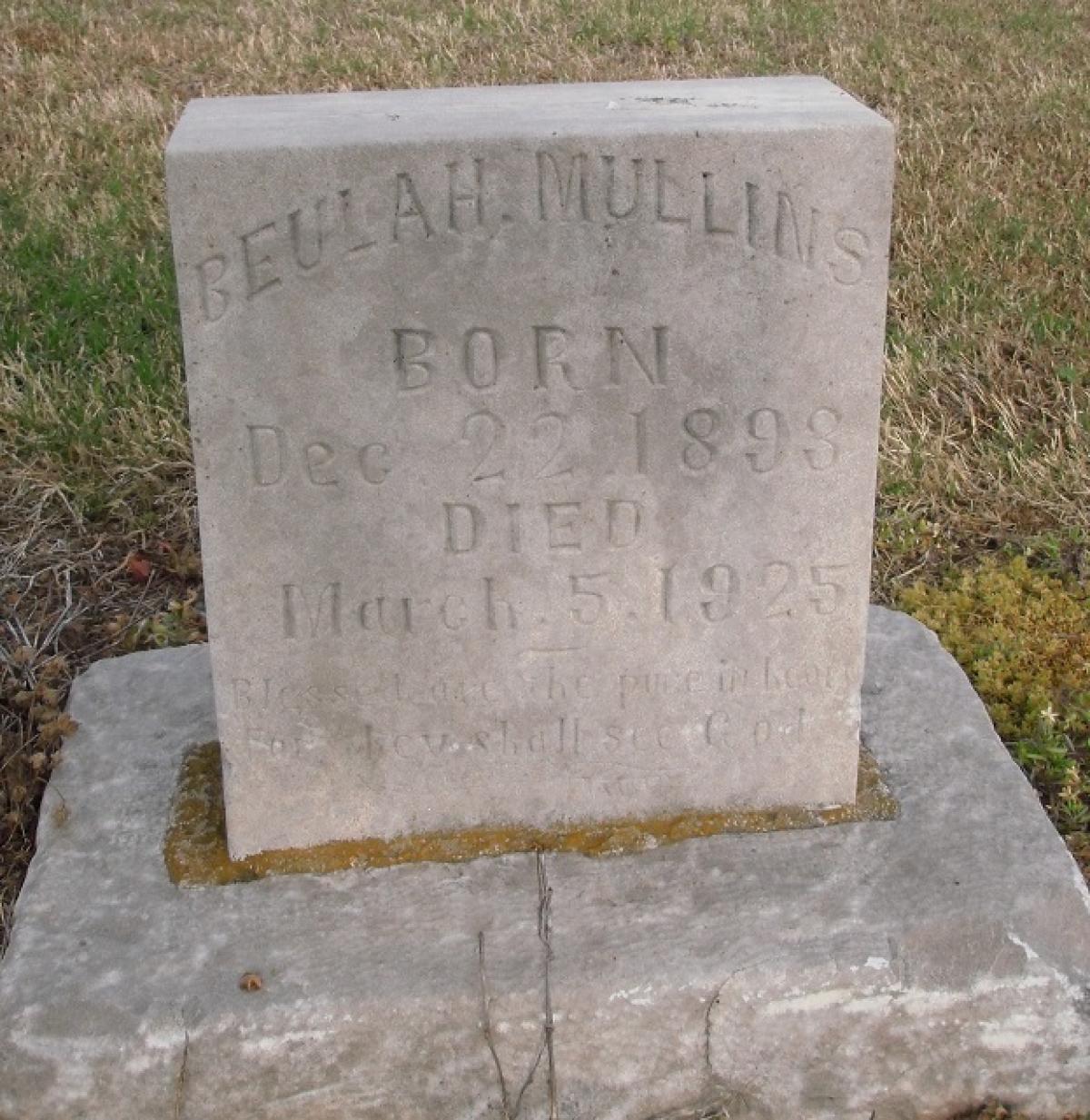 OK, Grove, Olympus Cemetery, Mullins, Beulah Headstone