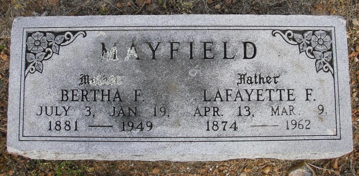 OK, Grove, Olympus Cemetery, Mayfield, Lafayette F. & Bertha F. Headstone