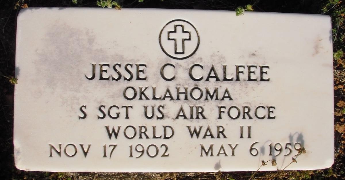 OK, Grove, Olympus Cemetery, Calfee, Jesse C. Military Headstone