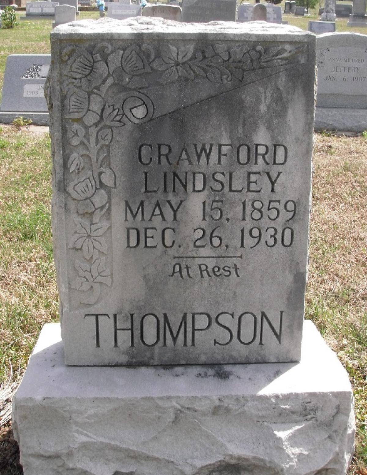 OK, Grove, Olympus Cemetery, Thompson, Crawford Lindsley Headstone
