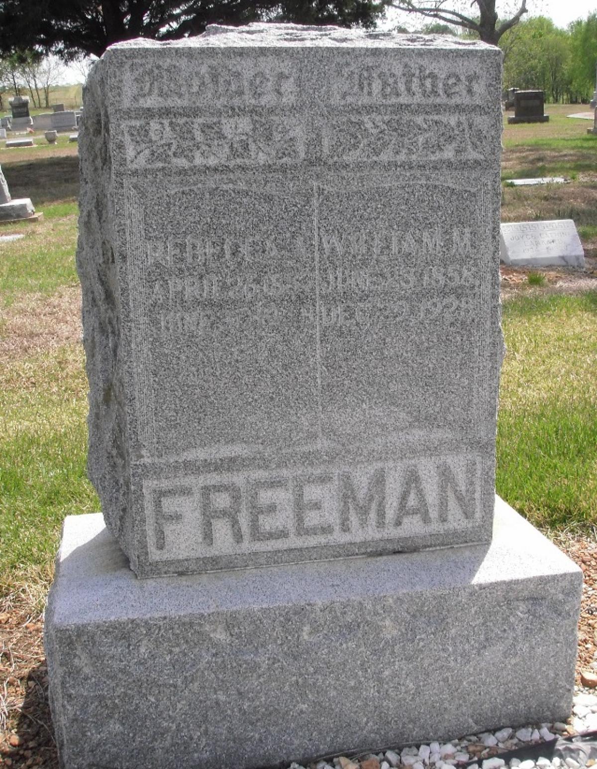 OK, Grove, Olympus Cemetery, Freeman, William M. & Rebecca A. Headstone