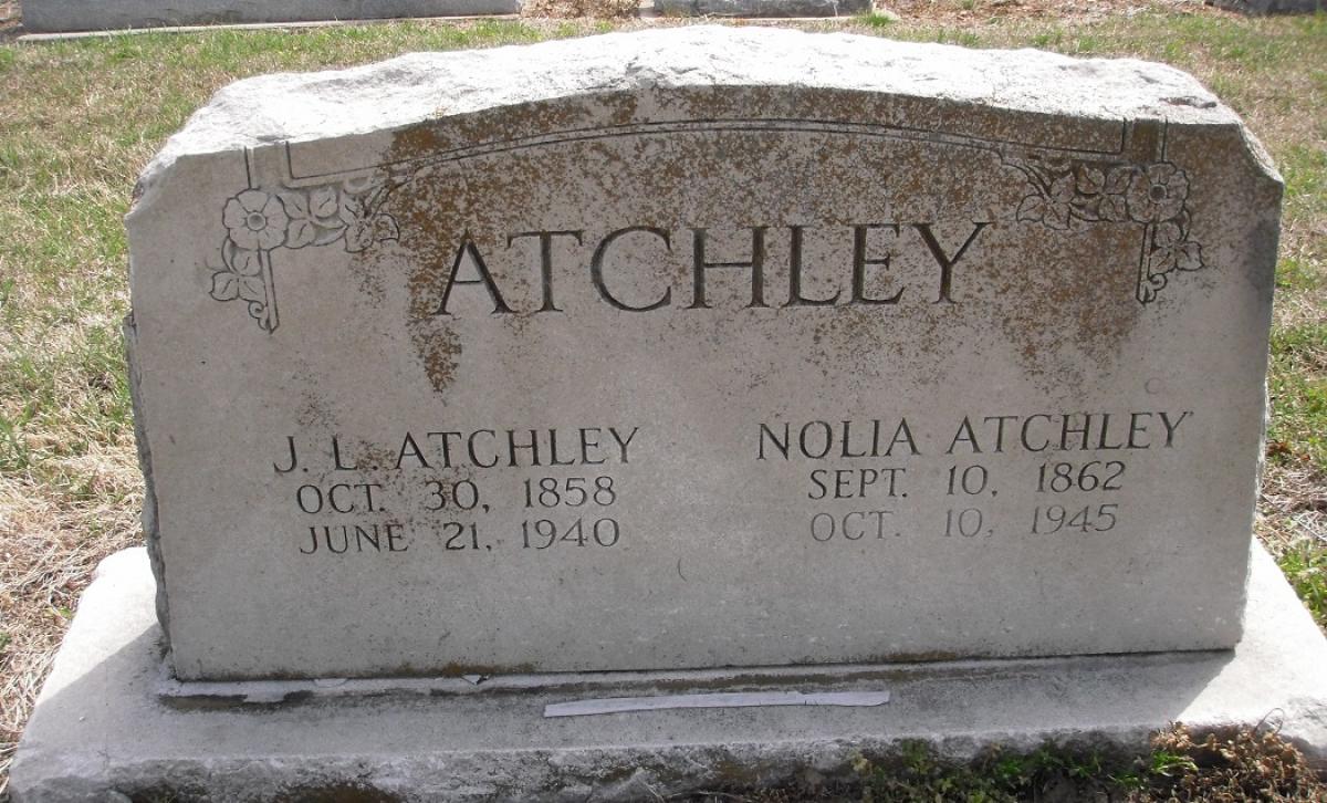 OK, Grove, Olympus Cemetery, Atchley, J. L. & Nolia Headstone