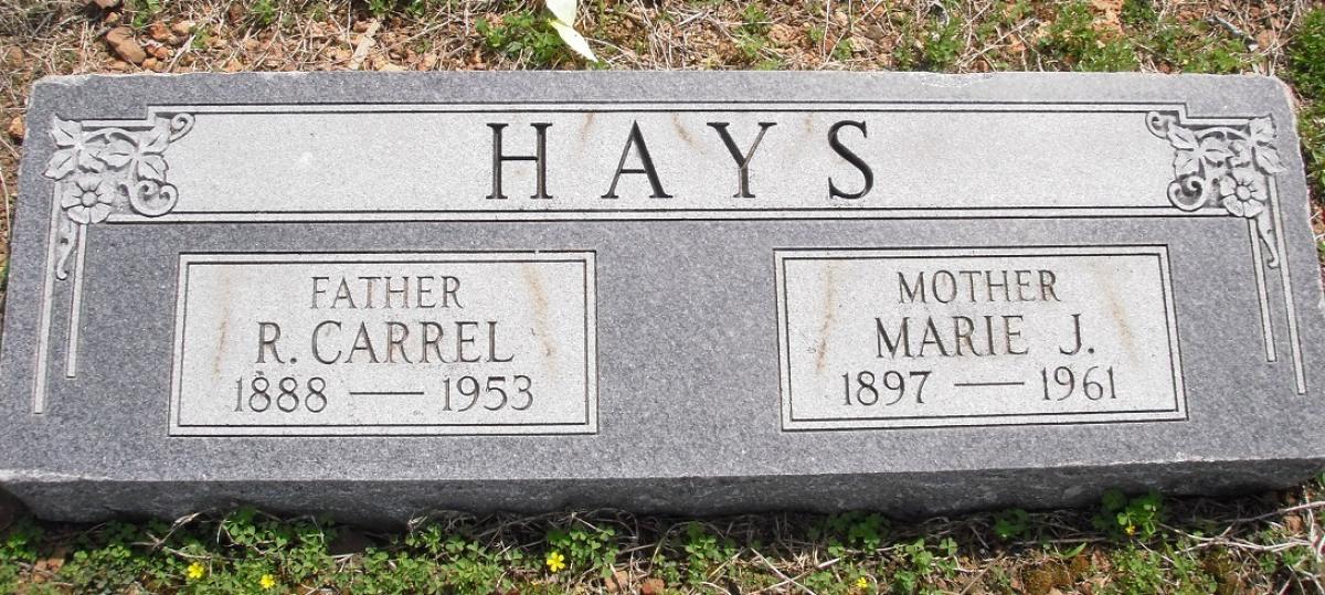OK, Grove, Olympus Cemetery, Hays, R. Carrel & Marie J. Headstone