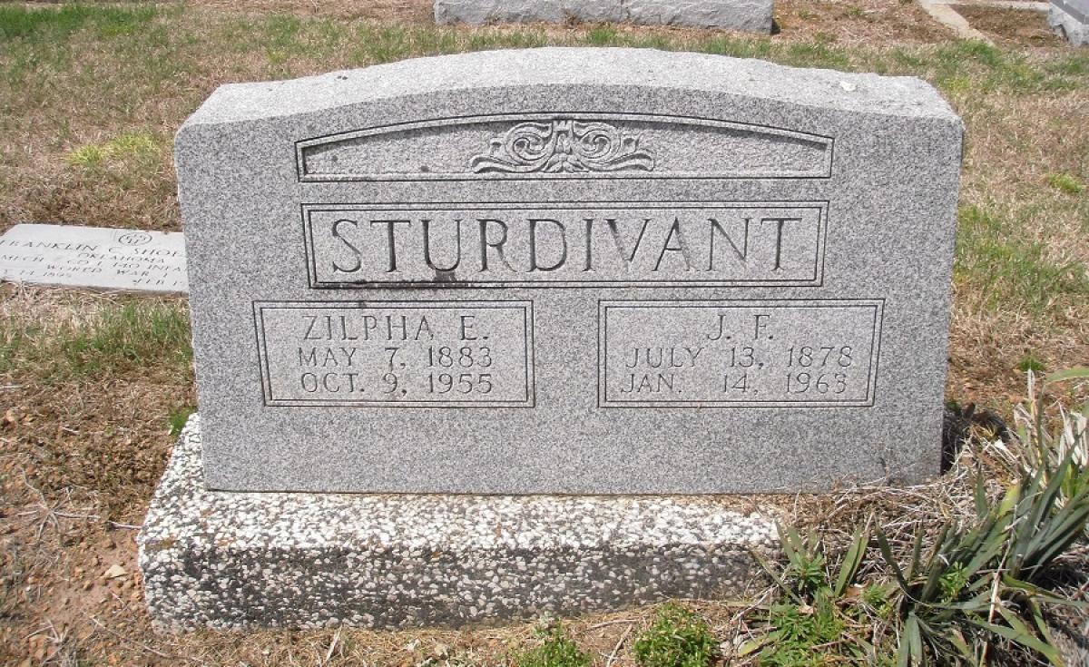 OK, Grove, Olympus Cemetery, Sturdivant, J. F. & Zilpha E. Headstone