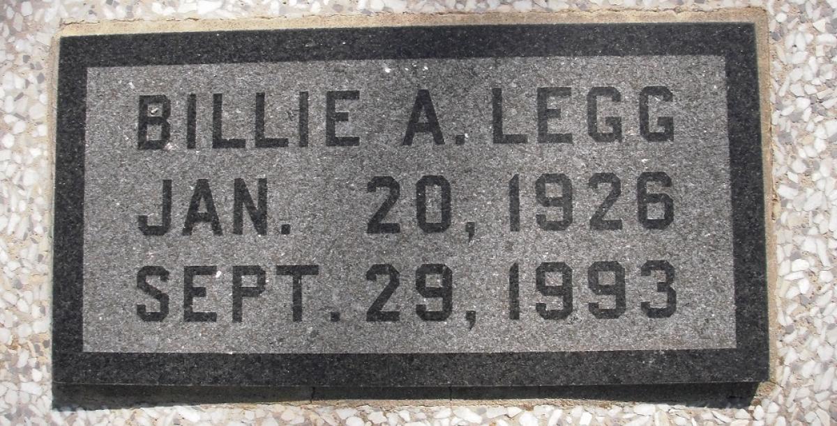 OK, Grove, Olympus Cemetery, Legg, Billie A. Headstone