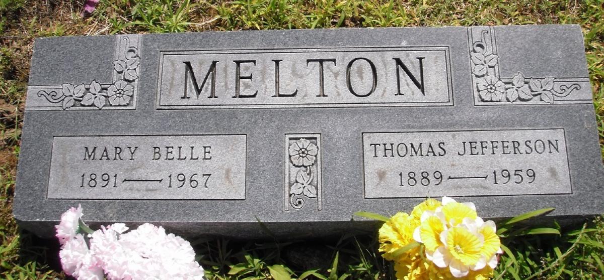 OK, Grove, Olympus Cemetery, Melton, Thomas Jefferson & Mary Belle Headstone