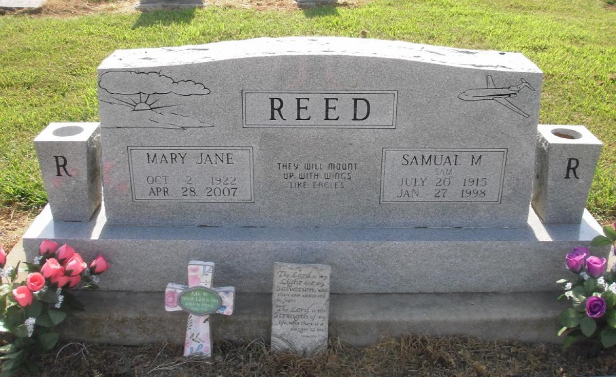 OK, Grove, Olympus Cemetery, Reed, Samual M. & Mary Jane Headstone