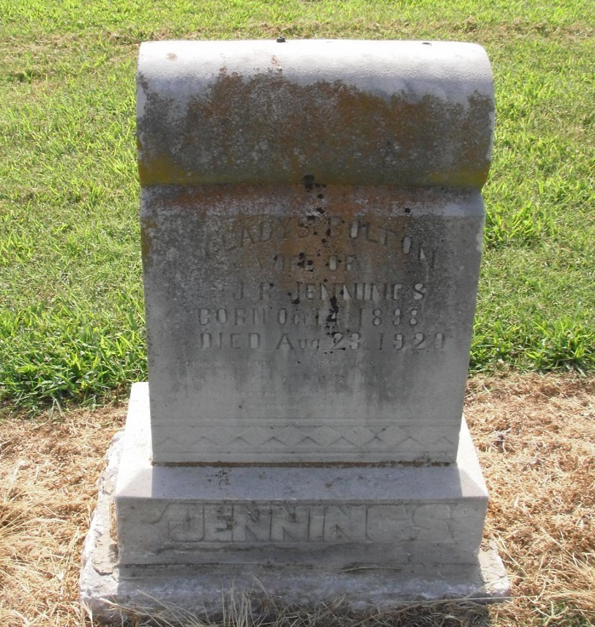 OK, Grove, Olympus Cemetery, Jennings, Gladys (Bolton) Headstone