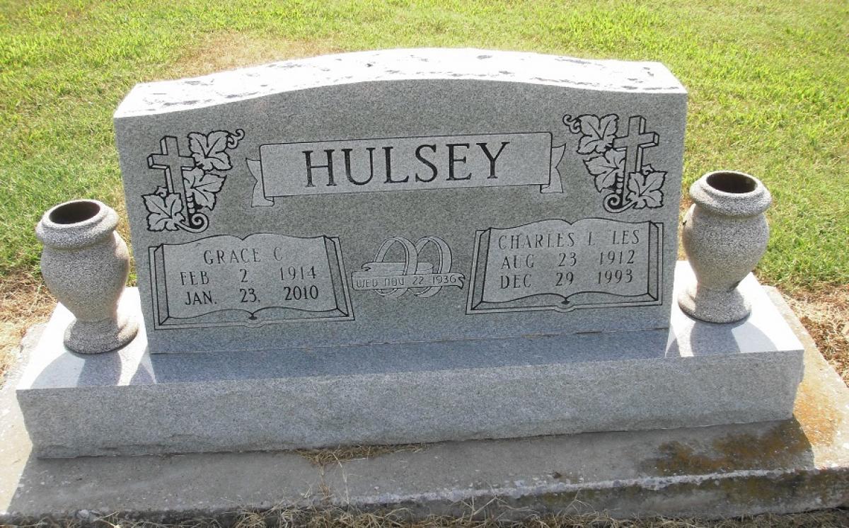 OK, Grove, Olympus Cemetery, Hulsey, Charles L. & Grace C. Headstone