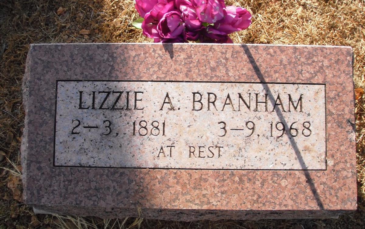 OK, Grove, Olympus Cemetery, Branham, Lizzie A. Headstone