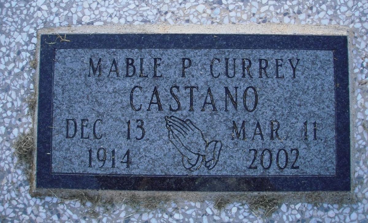 Castano, Mable P. (Currey) OK, Grove, Olympus Cemetery, Castano, Mable P. (Currey) Headstone