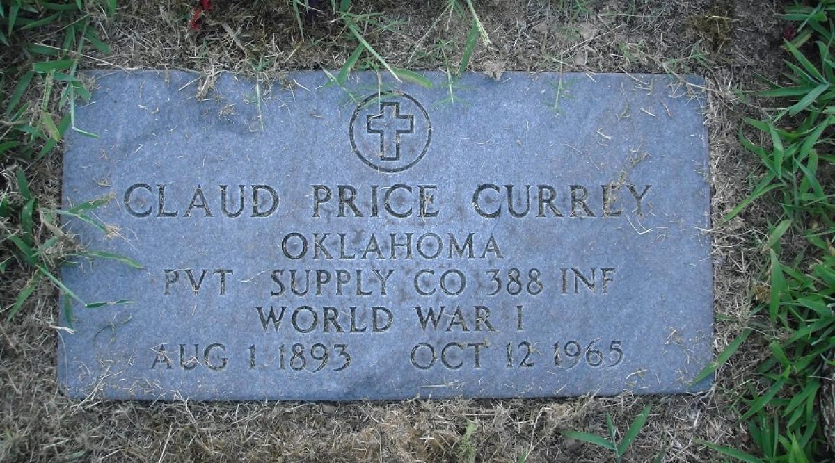 OK, Grove, Olympus Cemetery, Currey, Claud Price Headstone