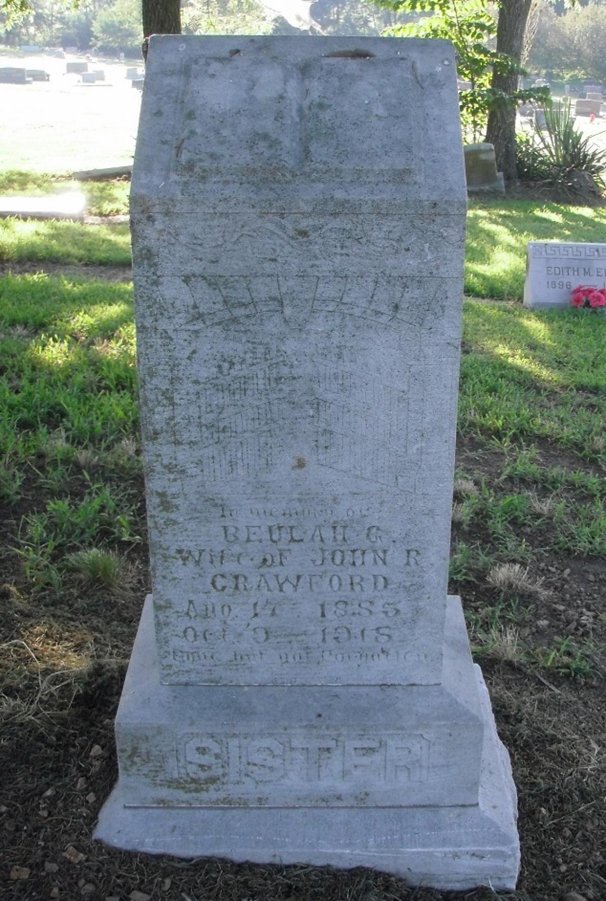 OK, Grove, Olympus Cemetery, Crawford, Beulah G. Headstone