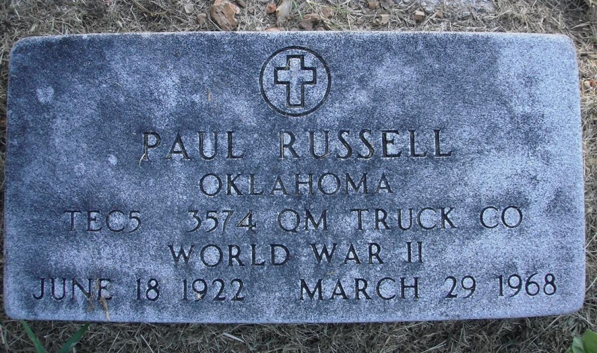 OK, Grove, Olympus Cemetery, Russell, Paul Military Headstone