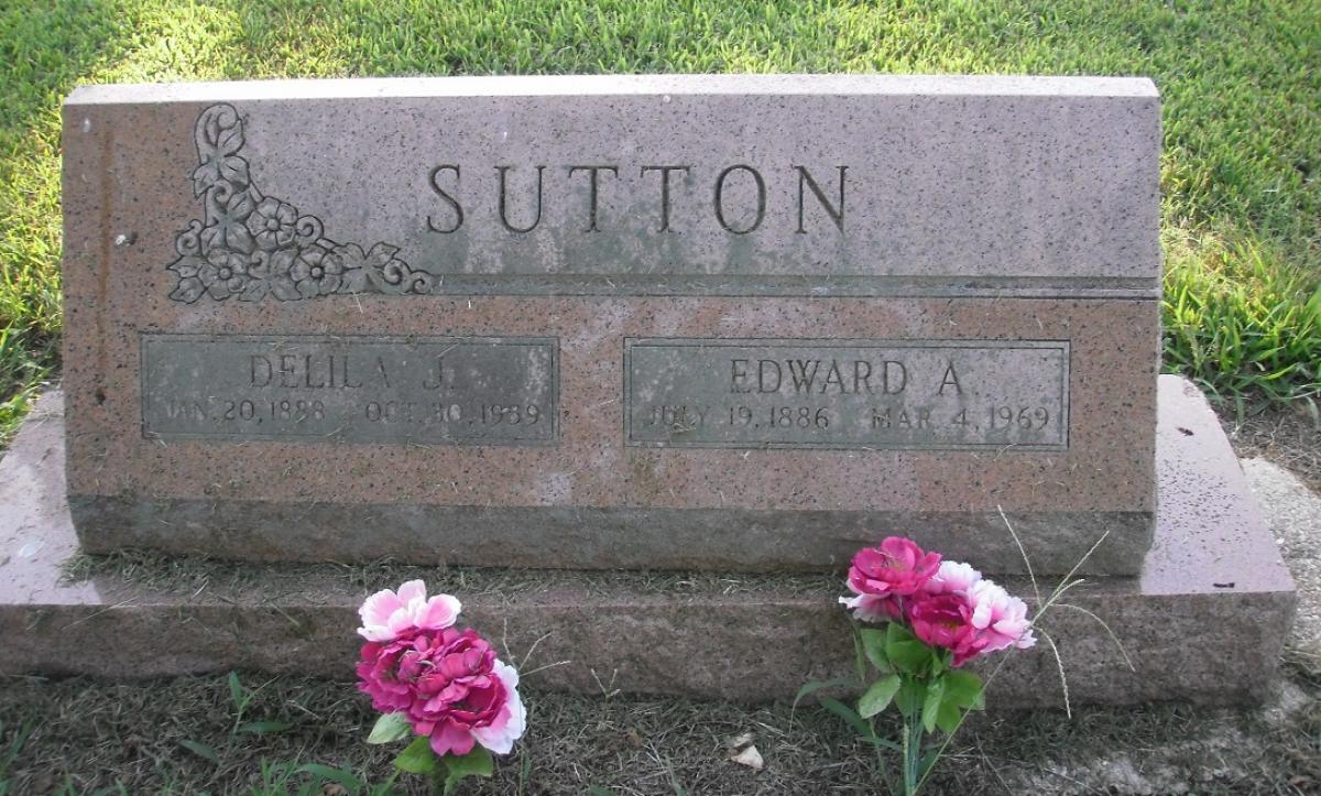 OK, Grove, Olympus Cemetery, Sutton, Edward A. & Delila J. Headstone