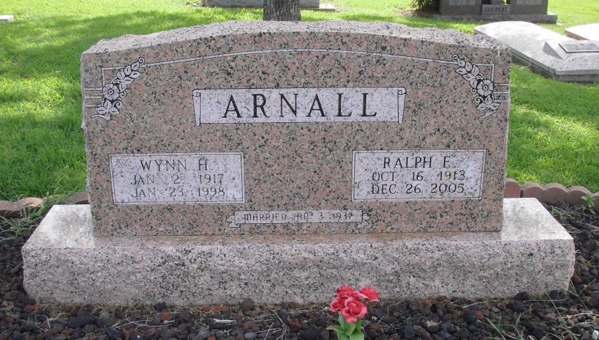 OK, Grove, Olympus Cemetery, Arnall, Ralph E. & Wynn H. Headstone