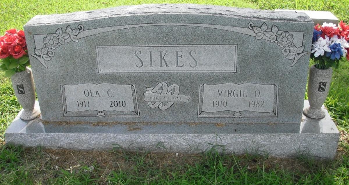 OK, Grove, Olympus Cemetery, Sikes, Virgil O. & Ola C. Headstone