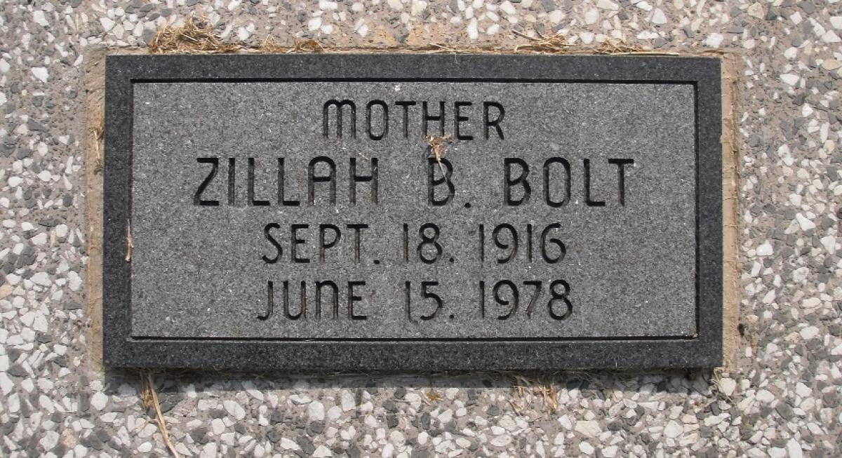 OK, Grove, Olympus Cemetery, Bolt, Zillah B. Headstone