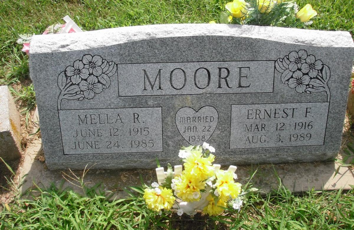 OK, Grove, Olympus Cemetery, Moore, Ernest F. & Mella R. Headstone