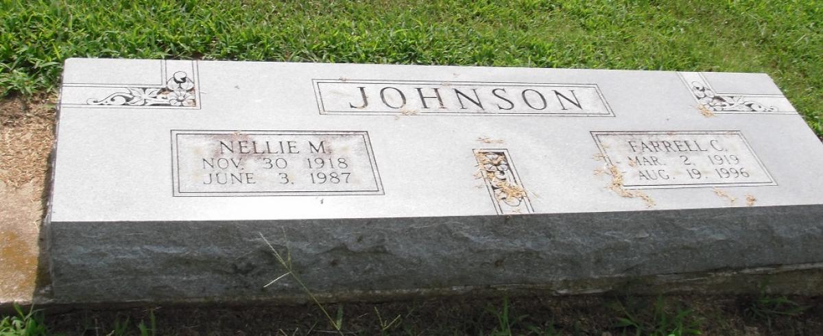 OK, Grove, Olympus Cemetery, Johnson, Farrell C. & Nellie M. Headstone