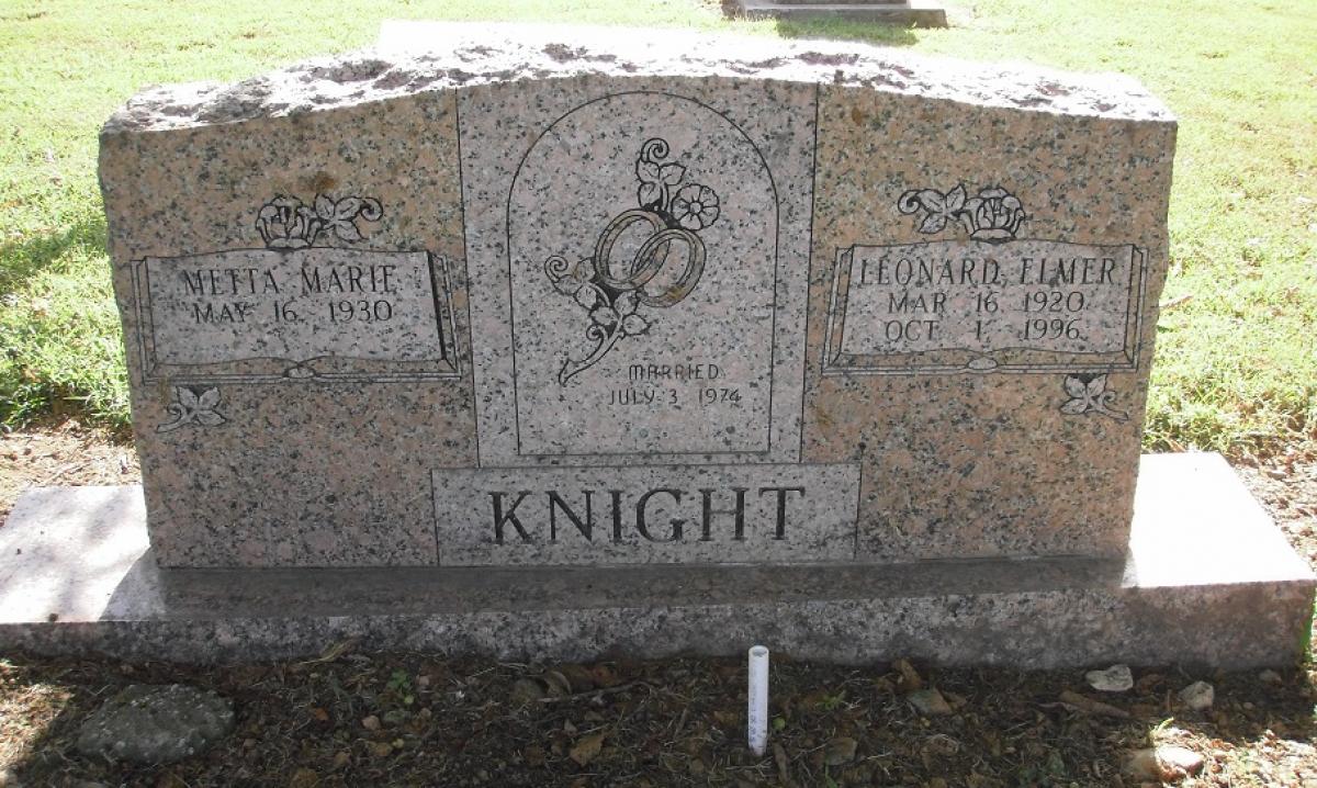 OK, Grove, Olympus Cemetery, Knight, Leonard Elmer & Metta Marie Headstone