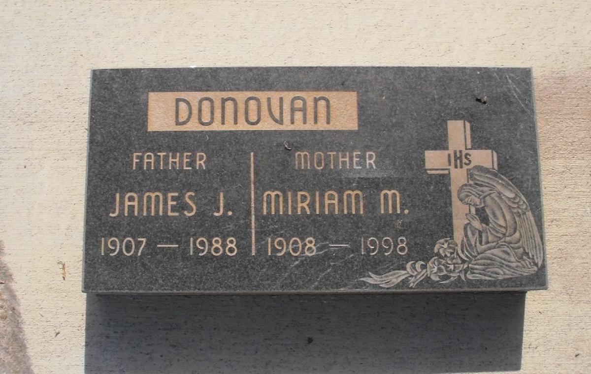 OK, Grove, Olympus Cemetery, Donovan, James J. & Miriam M. Headstone