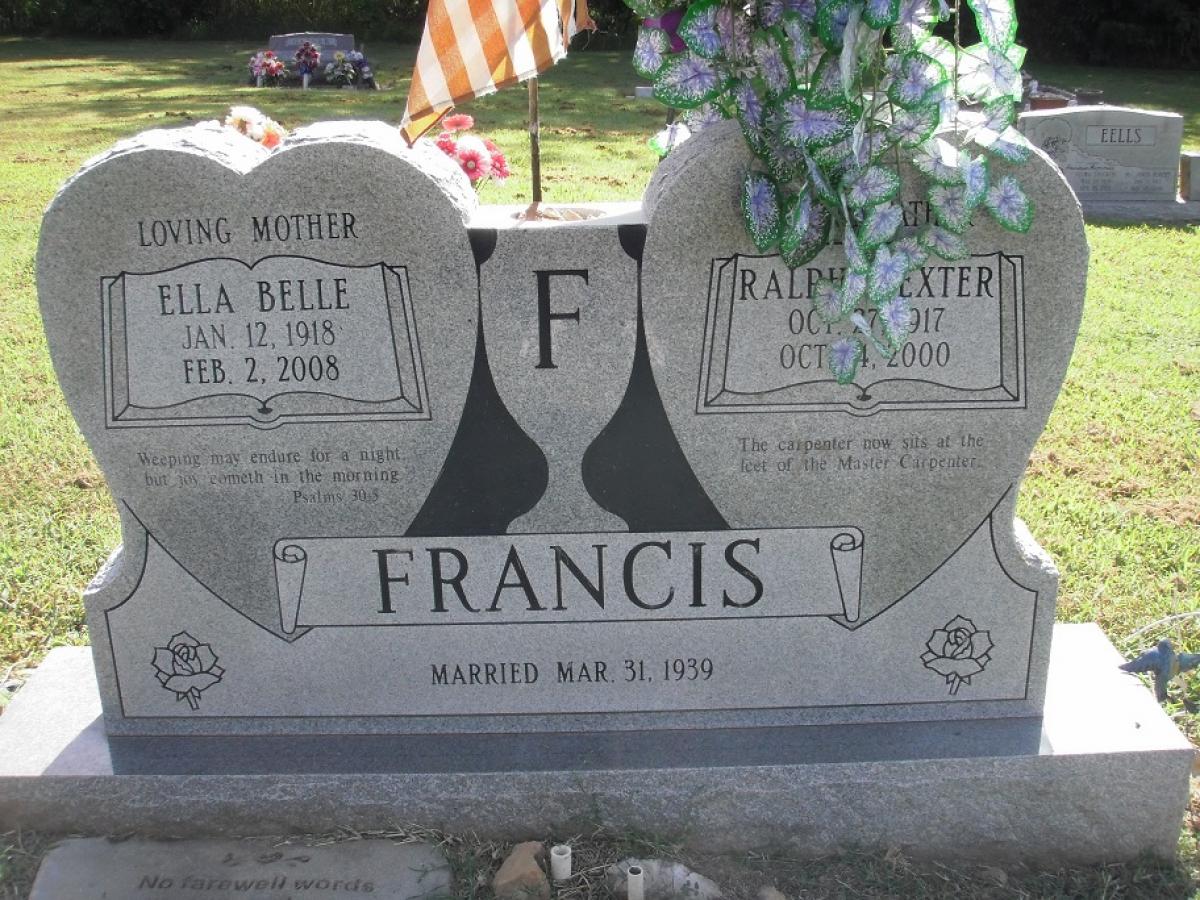 OK, Grove, Olympus Cemetery, Francis, Ralph Dexter & Ella Belle (Markle) Headstone