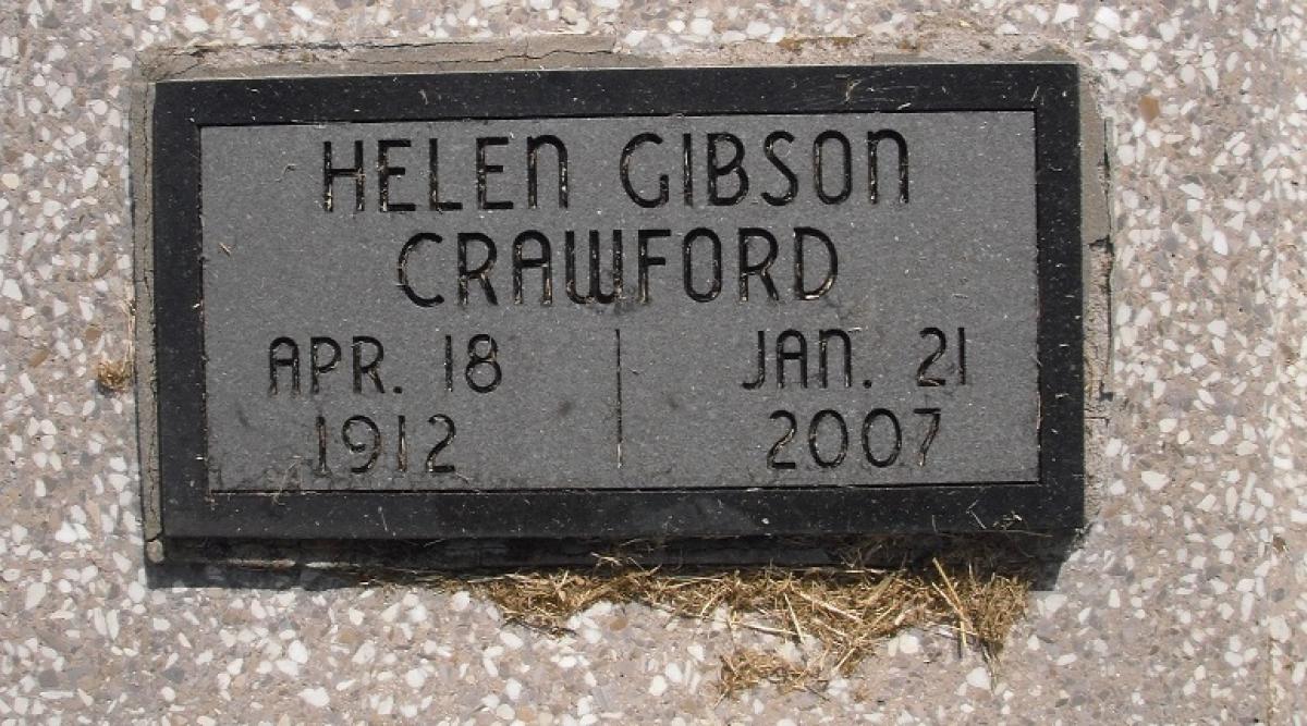 OK, Grove, Olympus Cemetery, Headstone, Crawford, Helen (Gibson)