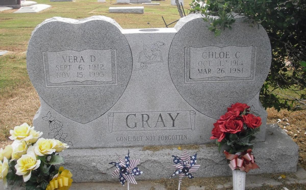 OK, Grove, Olympus Cemetery, Headstone, Gray, Chloe Cecil & Vera D.