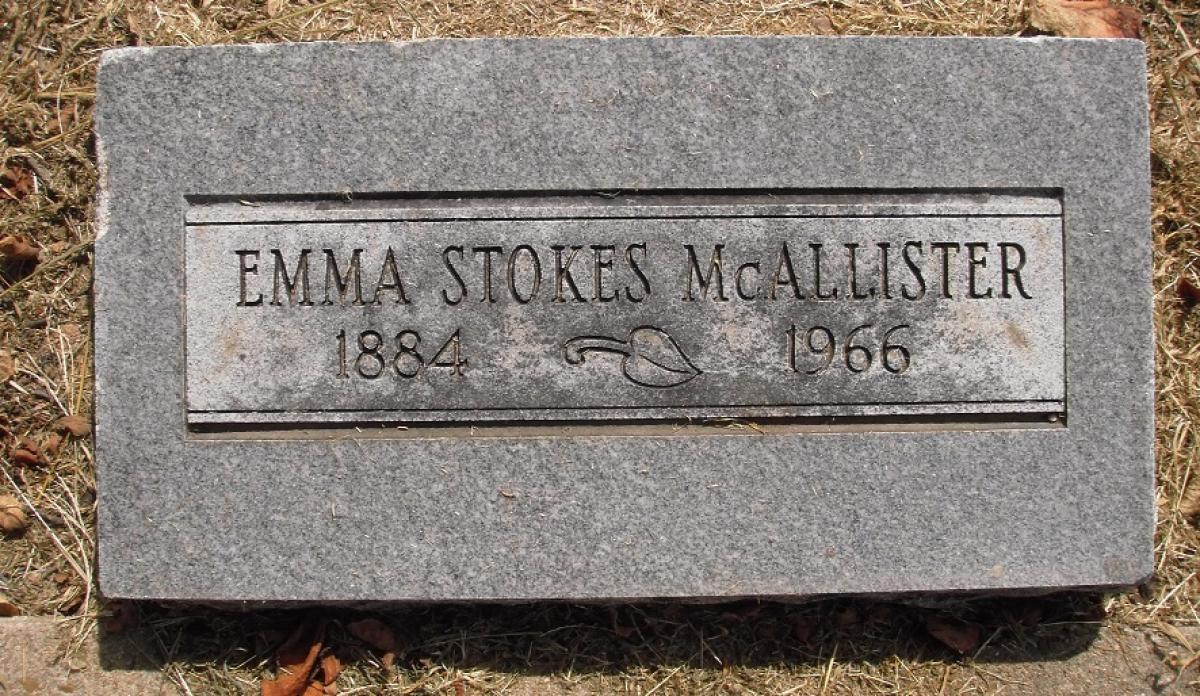 OK, Grove, Olympus Cemetery, Headstone, McAllister, Emma (Stokes)