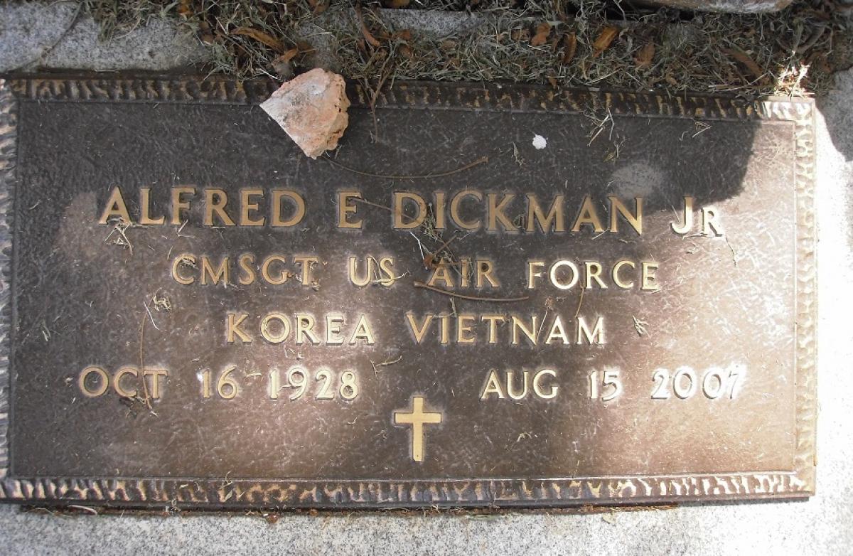 OK, Grove, Olympus Cemetery, Military Headstone, Dickman, Alfred E. Jr.