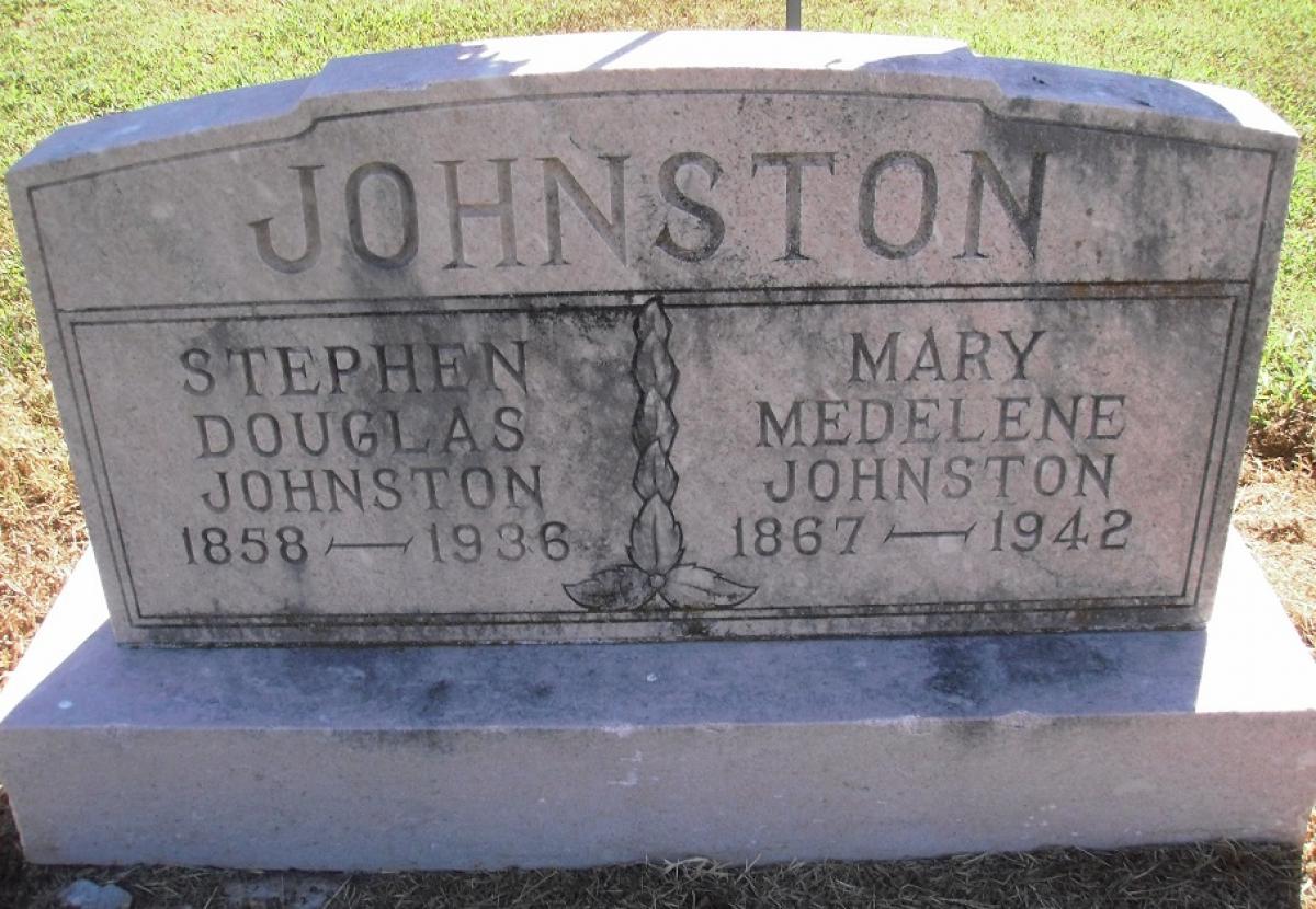 OK, Grove, Olympus Cemetery, Headstone, Johnston, Stephen Douglas & Mary Medelene