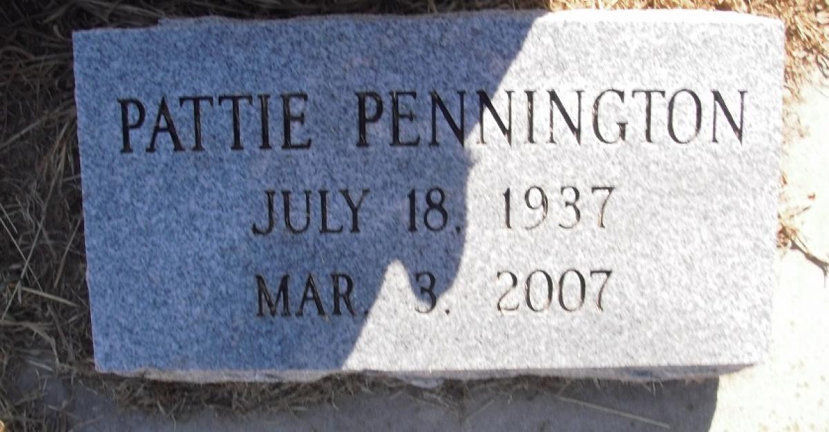 OK, Grove, Olympus Cemetery, Headstone, Pennington, Pattie