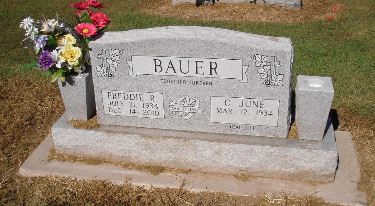 OK, Grove, Olympus Cemetery, Headstone, Bauer, Freddie R. & C. June (Caudill)