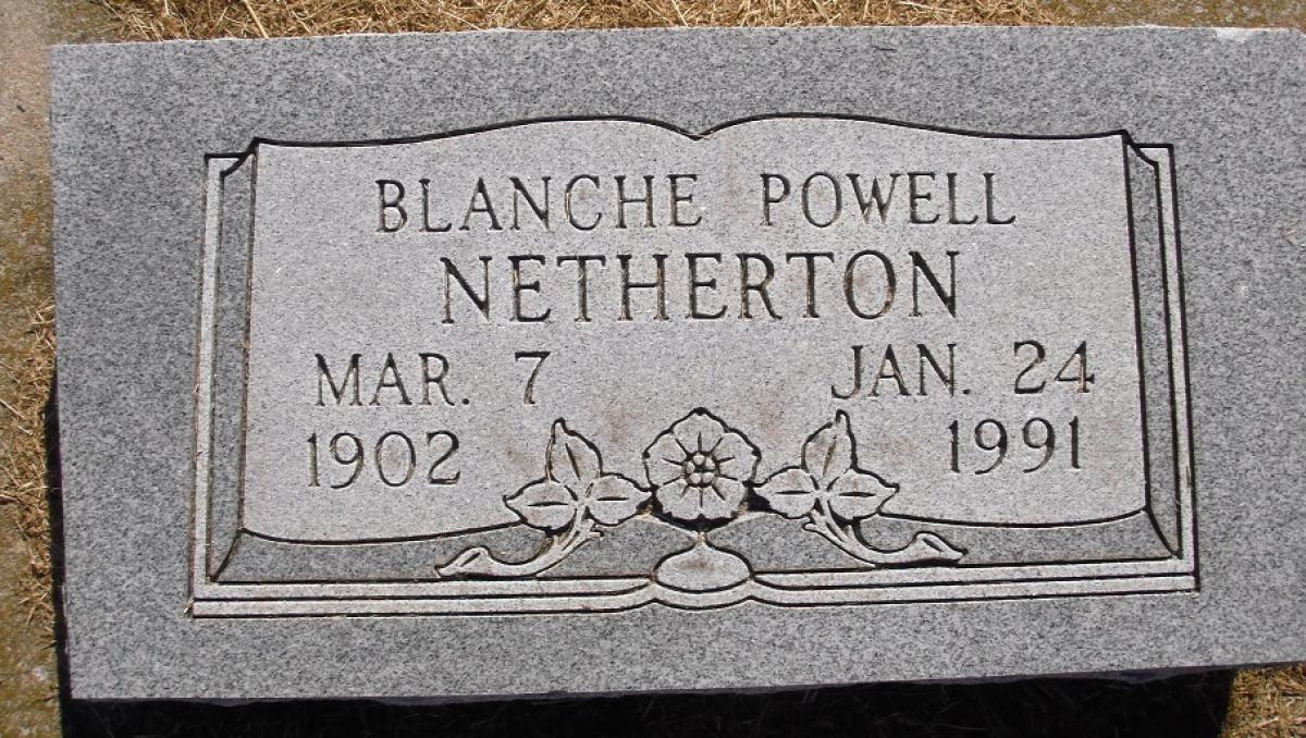 OK, Grove, Olympus Cemetery, Headstone, Netherton, Blanche (Powell)