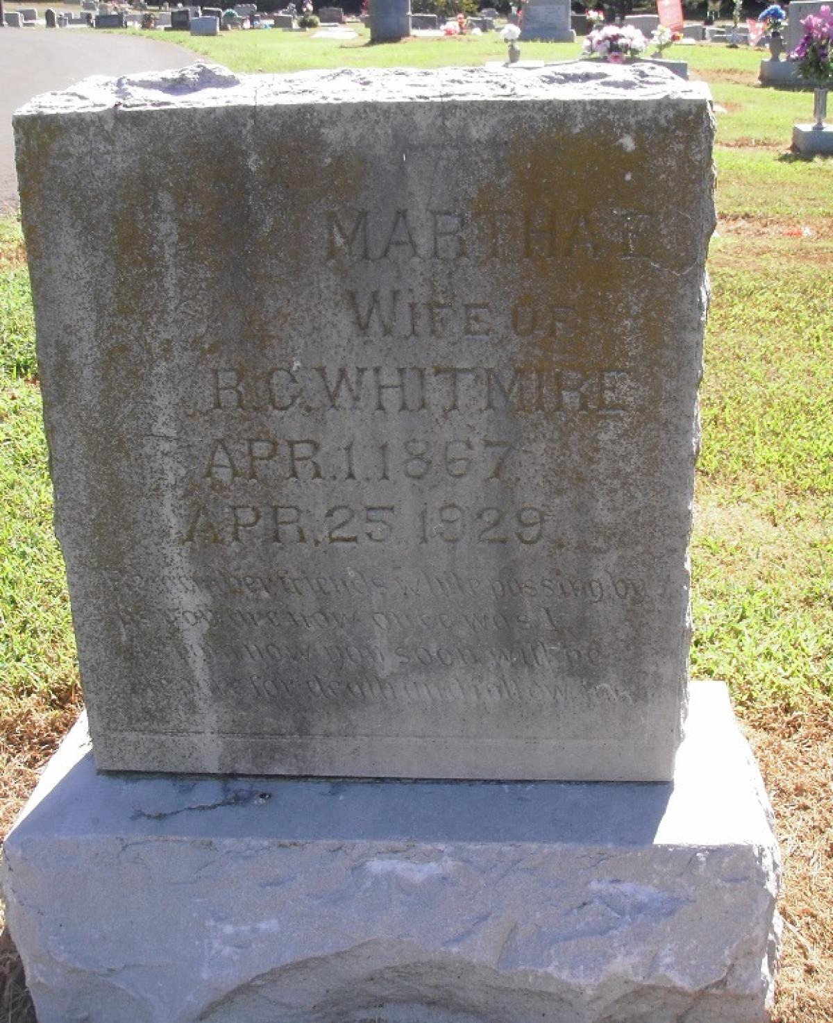 OK, Grove, Olympus Cemetery, Headstone, Whitmire, Martha E.