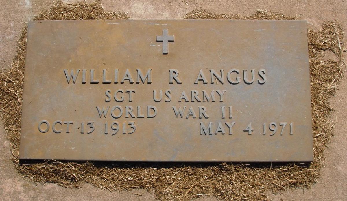 OK, Grove, Olympus Cemetery, Military Headstone, Angus, William R.