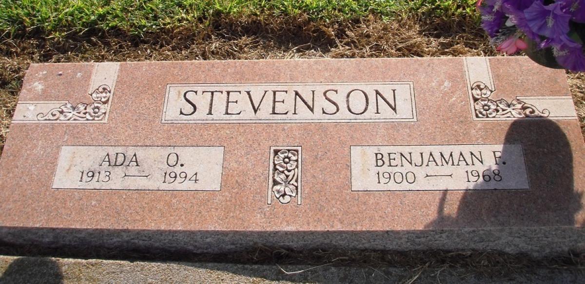 OK, Grove, Olympus Cemetery, Headstone, Stevenson, Benjamin F. & Ada O.
