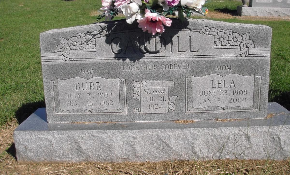 OK, Grove, Olympus Cemetery, Headstone, Caudill, Burr & Lela