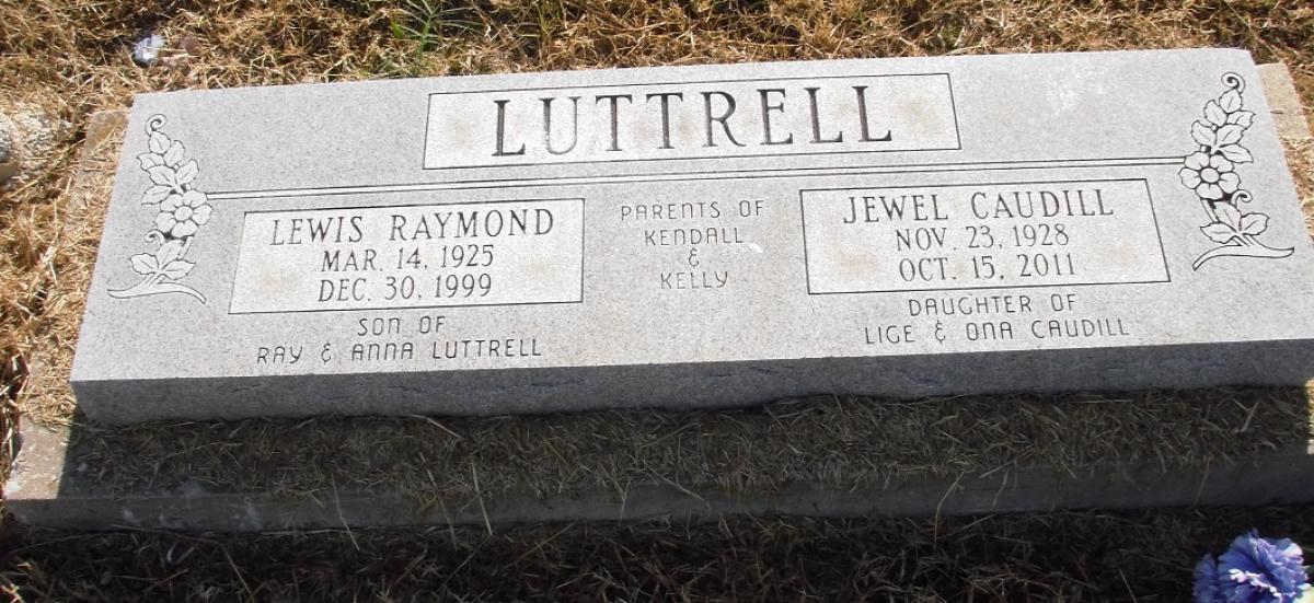 OK, Grove, Olympus Cemetery, Headstone, Luttrell, Lewis Raymond & Jewel (Caudill)