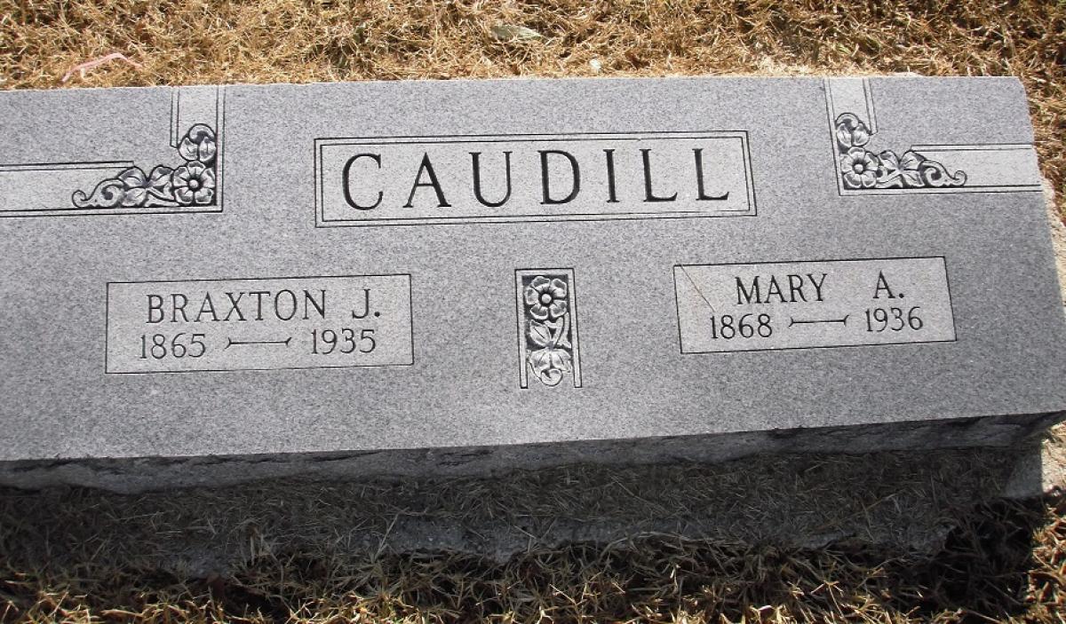 OK, Grove, Olympus Cemetery, Headstone, Caudill, Braxton J. & Mary A.