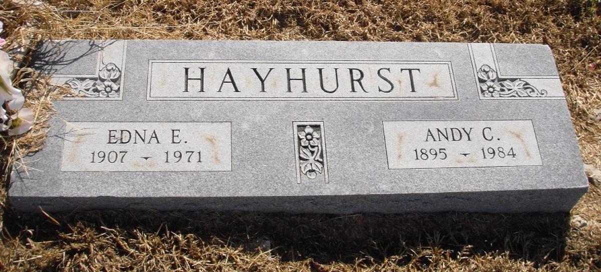 OK, Grove, Olympus Cemetery, Headstone, Hayhurst, Andy C. & Edna E.