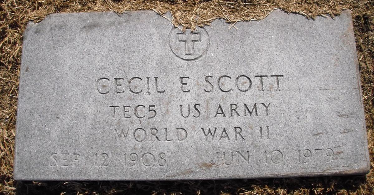 OK, Grove, Olympus Cemetery, Military Headstone, Scott, Cecil E.