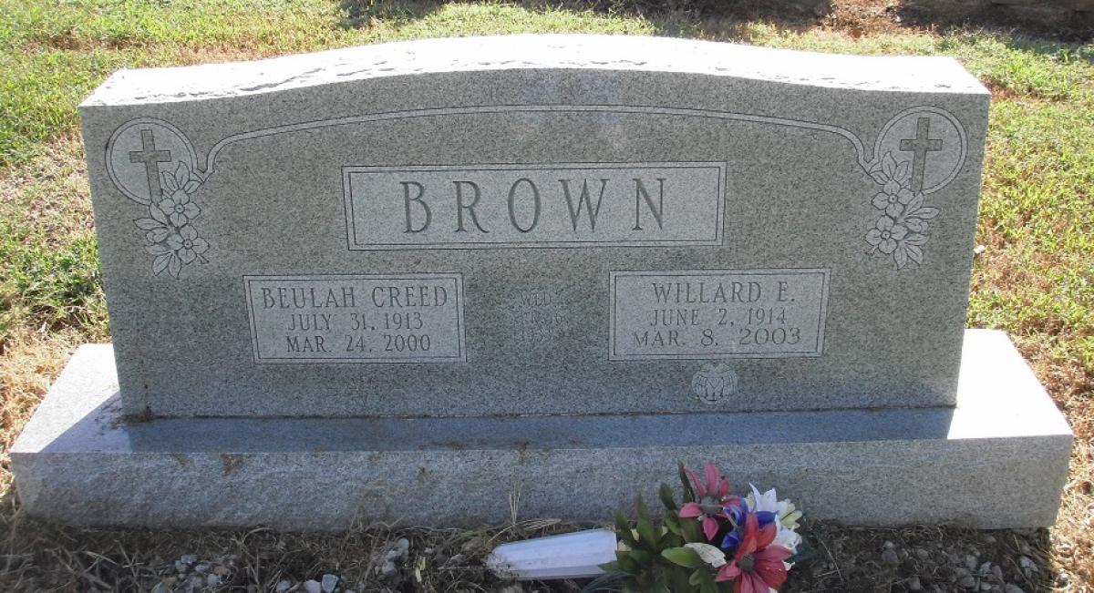 OK, Grove, Olympus Cemetery, Headstone, Brown, Willard E. & Beulah (Creed)