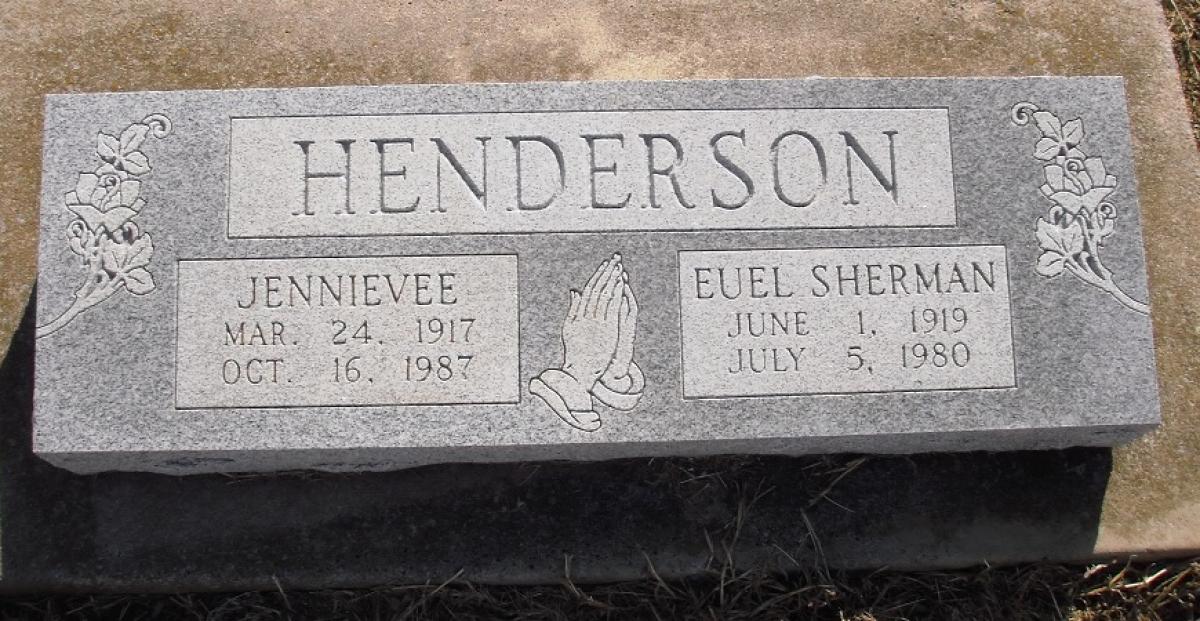 OK, Grove, Olympus Cemetery, Headstone, Henderson, Euel Sherman & Jennievee